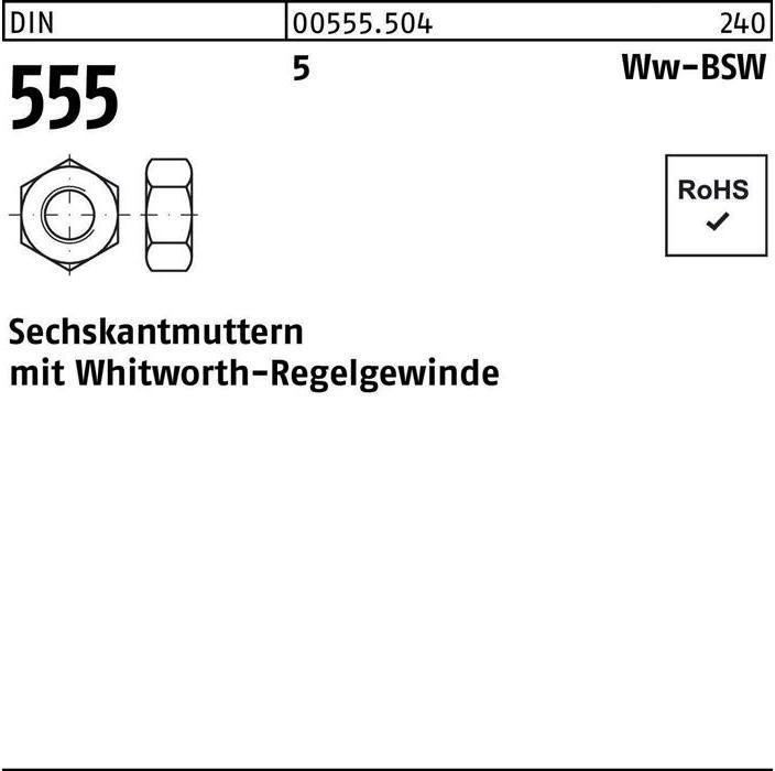Immagine prodotto Dado esagonale DIN 555 filettatura Whitworth WW 1 1/4 5
