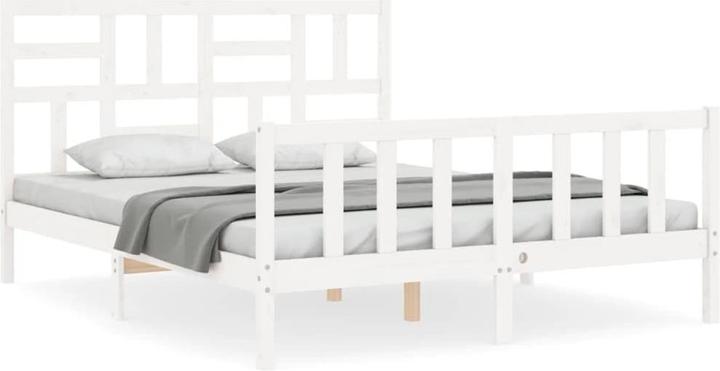 Produktbild VidaXL Massivholzbett mit Kopfteil Weiss 5FT King Size (150 x 200 cm)