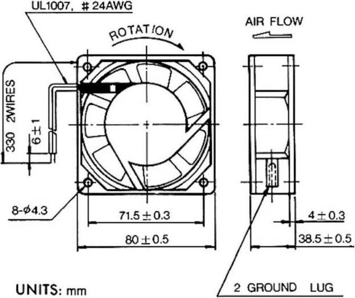 Produktbild Sunon SF23080A2083HSL Axiallüfter 230 V/AC 39.07 m³/h (L x B x H) 80 x 80 x 38 m (80 mm)