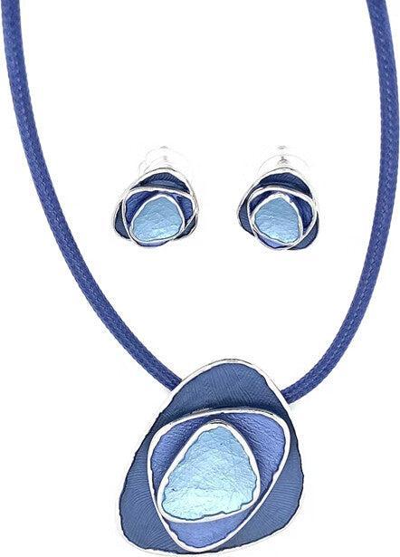 Signé Signè Schmuck Set Garnitur Blau 2-teilig Collier & Ohrenstecker rhodiniert No.26 (Metall, Messing rhodiniert)