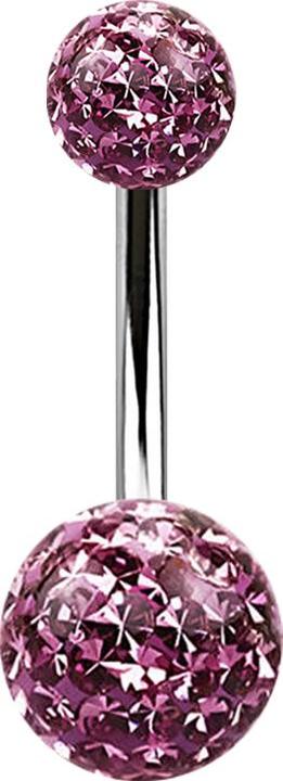 Star Piercing Banane silber mit zwei Kristall Kugeln hellviolett Epoxy Schutzschicht (Chirurgenstahl 316L)