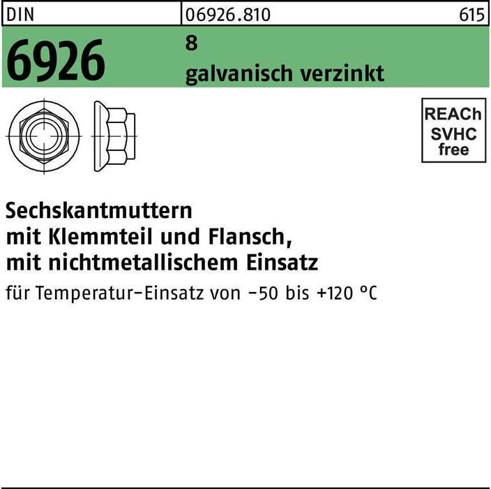 Produktbild Sechskantmutter DIN 6926 m.Klemmteil/Flansch M 5 8 galvanisch verzinkt (M5)