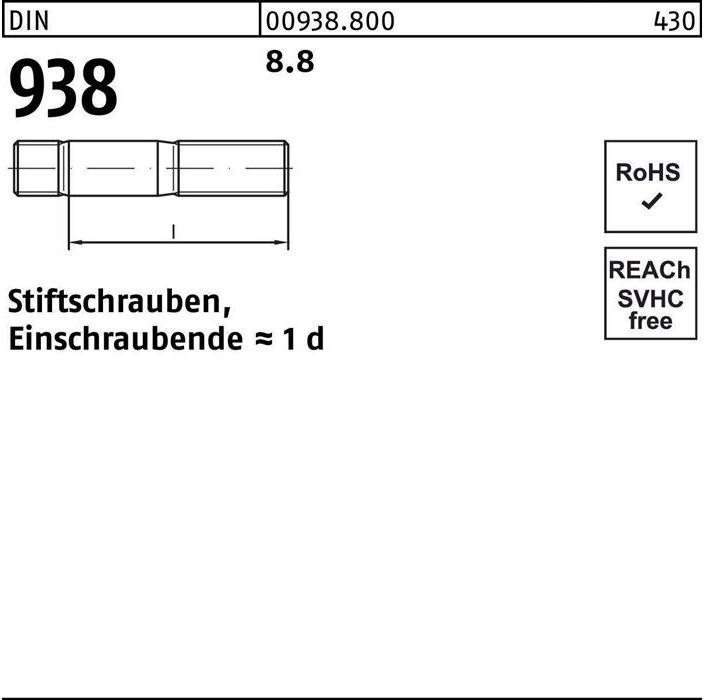 Produktbild Stiftschraube DIN 938 M 20 x 50 8.8 (10 Schrauben pro Stück)