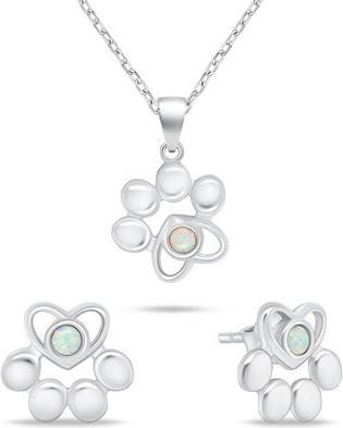 Brilio Silver - Cute Synthetic Opal Jewelry Set SET253W (Earrings. Necklace)