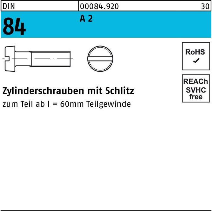 Image du produit Reyher Vis à tête cylindrique DIN 84/ISO 1207 fente M 5 x 50 A 2 (100 Vis par pièce)
