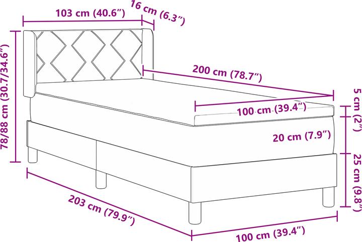 Produktbild VidaXL Boxspringbett mit Matratze Dunkelgrau 100x200 cm Stoff (100 x 200 cm)