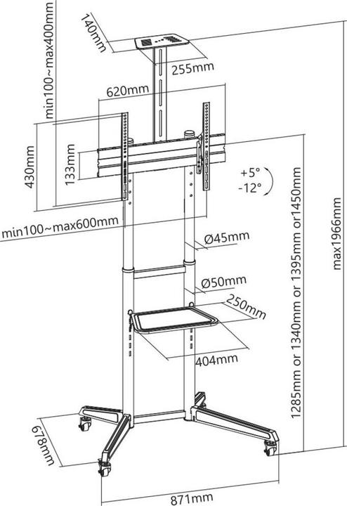 Image du produit SpeaKa Professional SP-TVC-310 Support TV à roulettes 94.0 cm - 203.2 cm (37 - 80 pouces) (70", 50 kg)