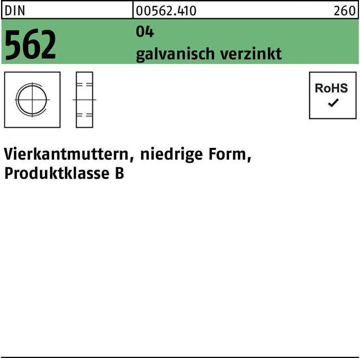 Productafbeelding Vierkante moer DIN 562 lage vorm M 8 Vrij snijdend staal Elektrolytisch verzinkt