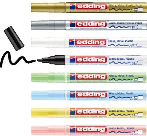 Image du produit Edding Marqueur à peinture brillante (Vert pastel, Rose pastel, Bleu pastel, Noir, Jaune pastel, Blanc, Or, Argenté, 2 mm, 8 x)