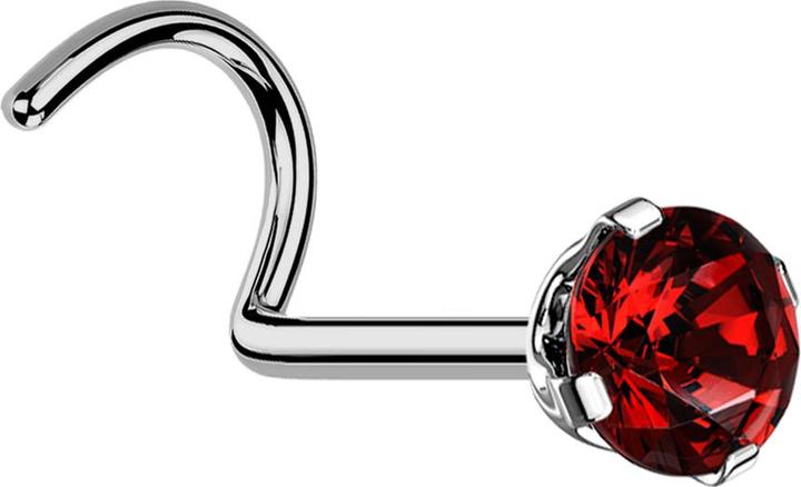 Produktbild Star Piercing Nasenstecker gebogen silber runder Kristall rot gefasst (Titan G23, ohne Messing)