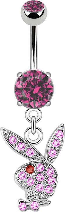 Image du produit Star Piercing Banane argent avec pendentif Playboy Bunny rose (Acier chirurgical 316L, Laiton)