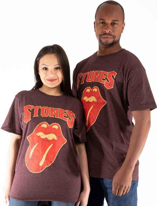 Actual product image The Rolling Stones Rolling Stones The T Shirt Gothic Text Band Logo Official Unisex Brown L (L)