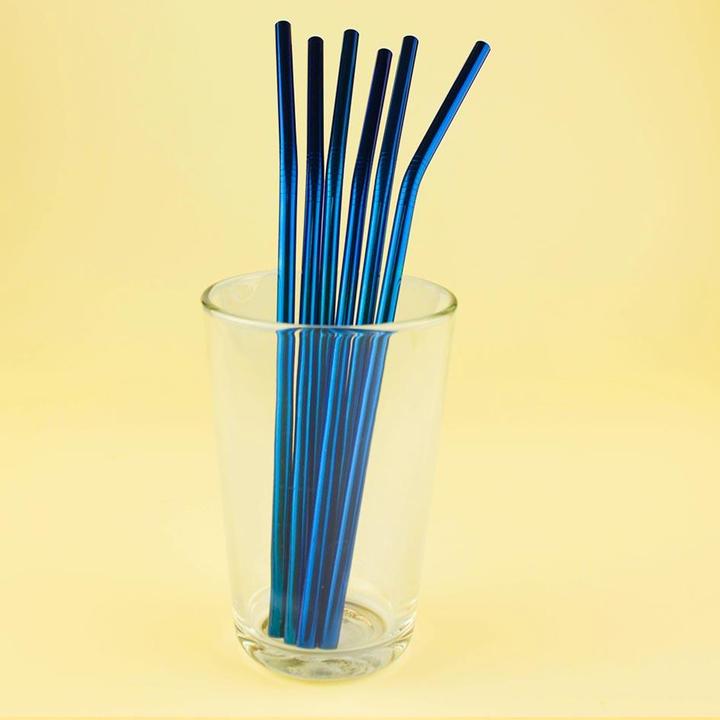 Actual product image JTI 6x curved metal drinking straws - blue (6 x)