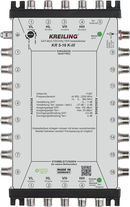 Produktbild Kreiling Multischalter kaskadierbar 4+1 Ein., 16 Teil. KR 5-16 K-III (Multischalter)