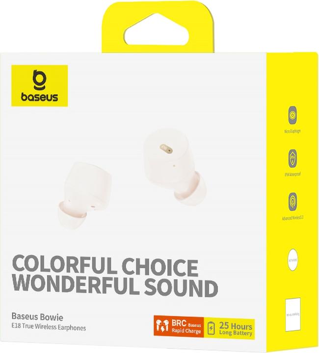 Actual product image Baseus Bowie E18 wireless TWS ENC IPX4 headphones - white (ANC, 25 h, Wireless)