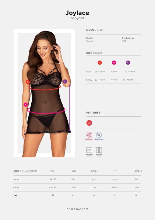 Immagine prodotto Obsessive Joylace - Babydoll trasparente nero (S/M)