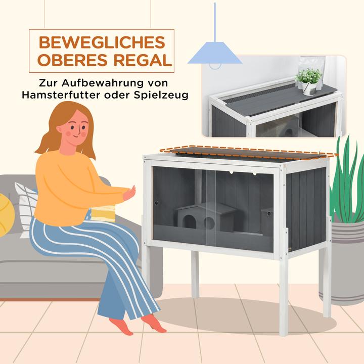 Immagine prodotto PawHut Zwerghamster-Käfig Tannenholz, Metall Dunkelgrau