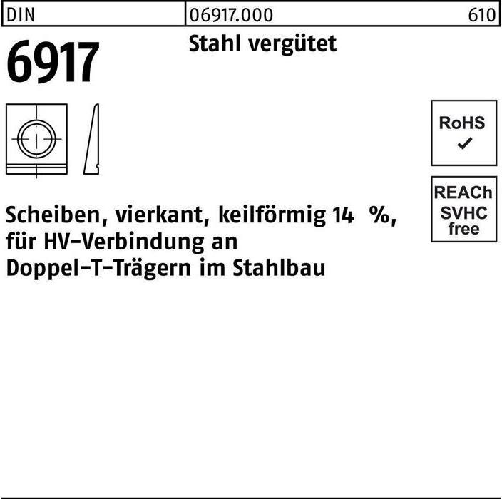 Produktbild Peiner Unterlegscheibe DIN 6917 ÜH vierkant keilförmig 25 Stahl C45