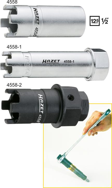 Image du produit HAZET Clé à ergots pour écrous de compression 4558 - Carré creux 12,5 mm (1/2 pouce) - Longueur totale