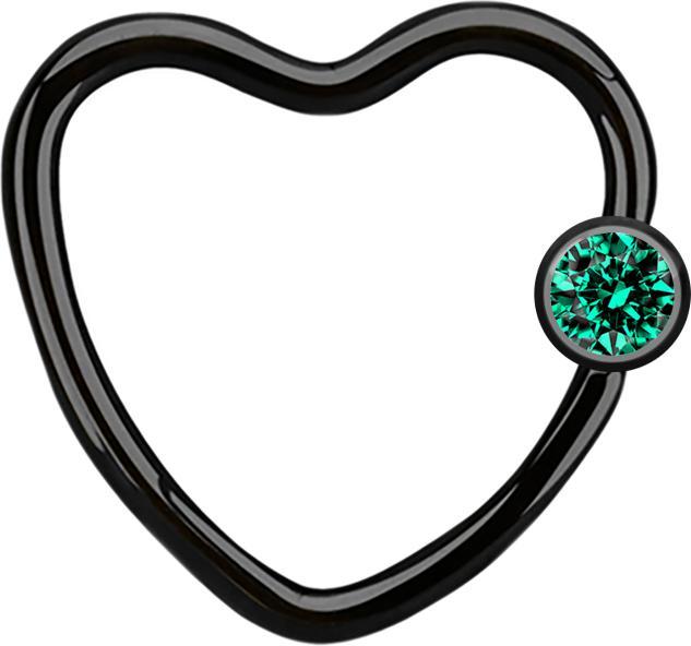 Actual product image Star Piercing Micro Ball Closure Ring Black Heart with Crystal Ball Turquoise (Surgical steel 316L, without brass)