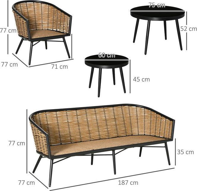 Produktbild Swisshandel24 Polyrattan Gartenmöbel Set 5-teiliges Rattensofa-Set Sitzgruppe Sitzgarnitur für Pause Lounge Teetis