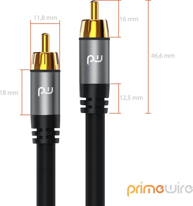 Actual product image Primewire RCA subwoofer cable coaxial cable - cinch cable 1x cinch RCA plug to 1x cinch RCA plug audio cable (10 m, Cinch)