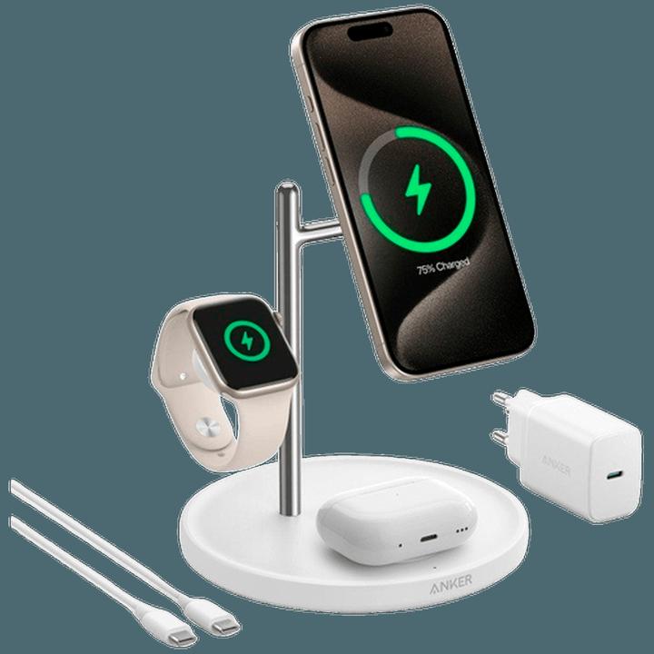 Actual product image Anker Stacja magnetyczna MagGo 15W 3-in-1 Biała (15 W)