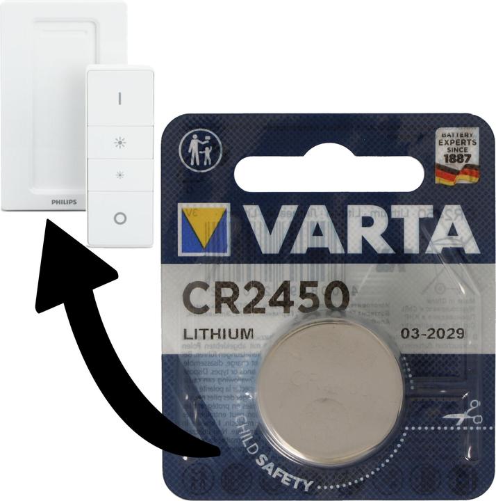 Produktbild Varta Batterie passend für Philips HUE Dimmschalter 1x CR2450 Lithium Batterie IEC CR 2450 (1 Stk., CR2450)