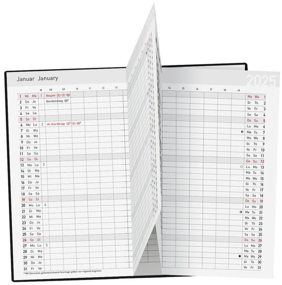 Nährwerte und Zutaten Taschenkalender Saturn Leporello PVC schwarz 2025 (Deutsch)