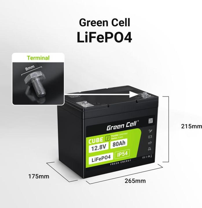 Actual product image GreenCell LFPGC12V80AH (12 V, 80 Ah)