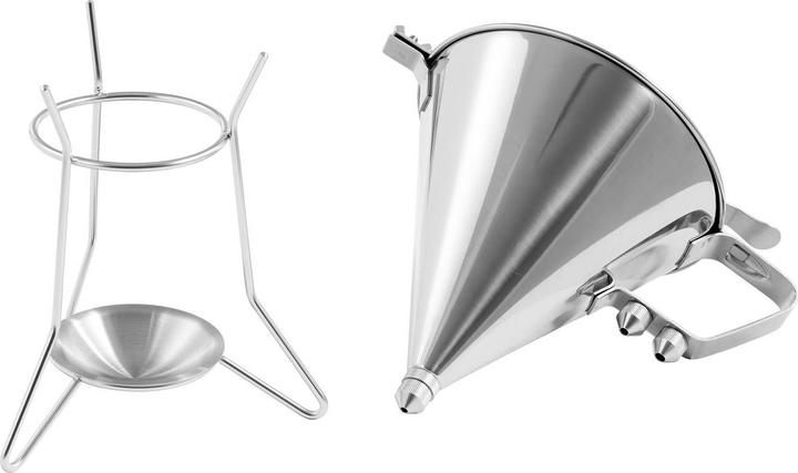 Produktbild Royal Catering Fülltrichter Likörtrichter Gebäckfüller 1,8 l Edelstahl 3 Dosierspitzen Ablage