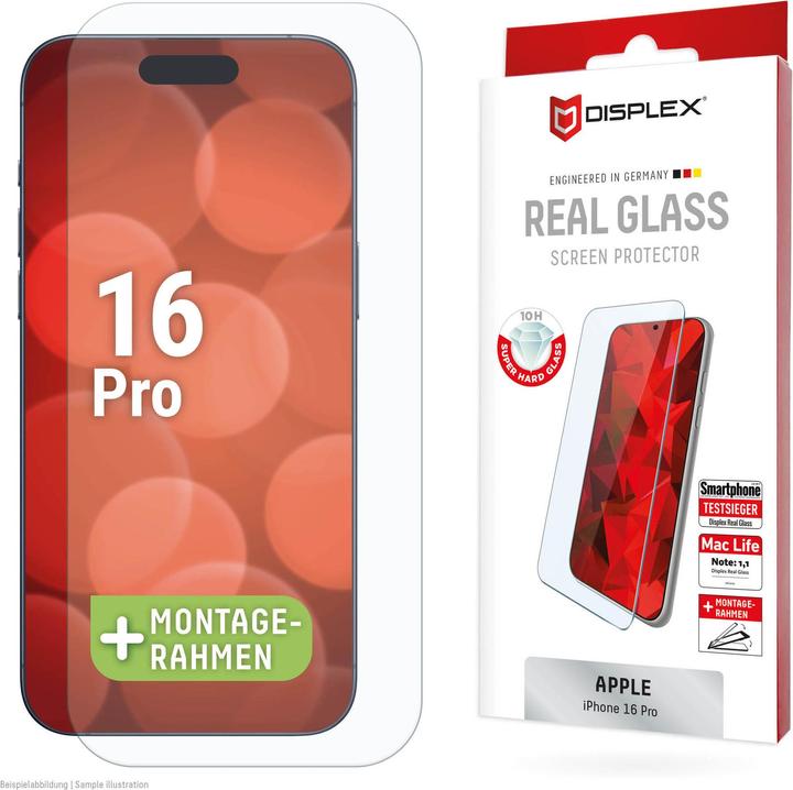 Actual product image Displex Real Glass, 2D Panzerglas (1 Piece, Apple iPhone 16 Pro)