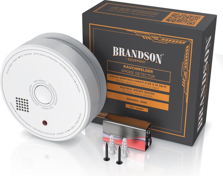 Produktbild Brandson Rauchmelder, wechselbare 9V Blockbatterie, Smoke Detector, LED, TÜV geprüft & EN14604 Zertifiziert