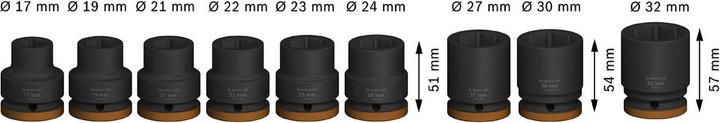 Actual product image Bosch Professional Zubehör PRO Impact socket set (19 mm, 32 mm, 23 mm, 22 mm, 17 mm, 30 mm, 21 mm, 27 mm, 24 mm)