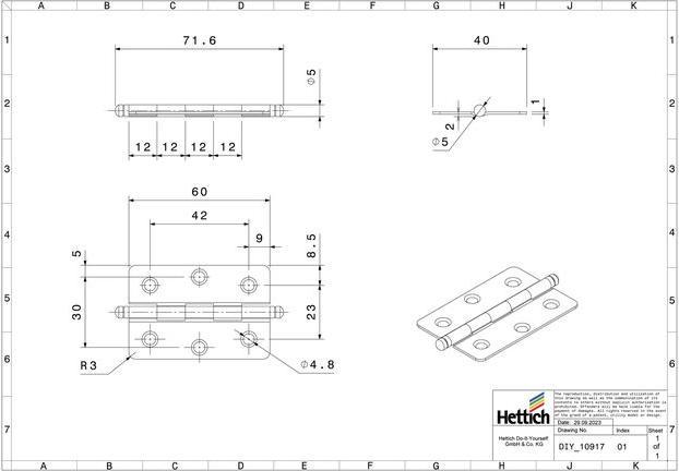 Produktbild Hettich Zierscharnier, vermessingt 60x40 mm, 2 Stck