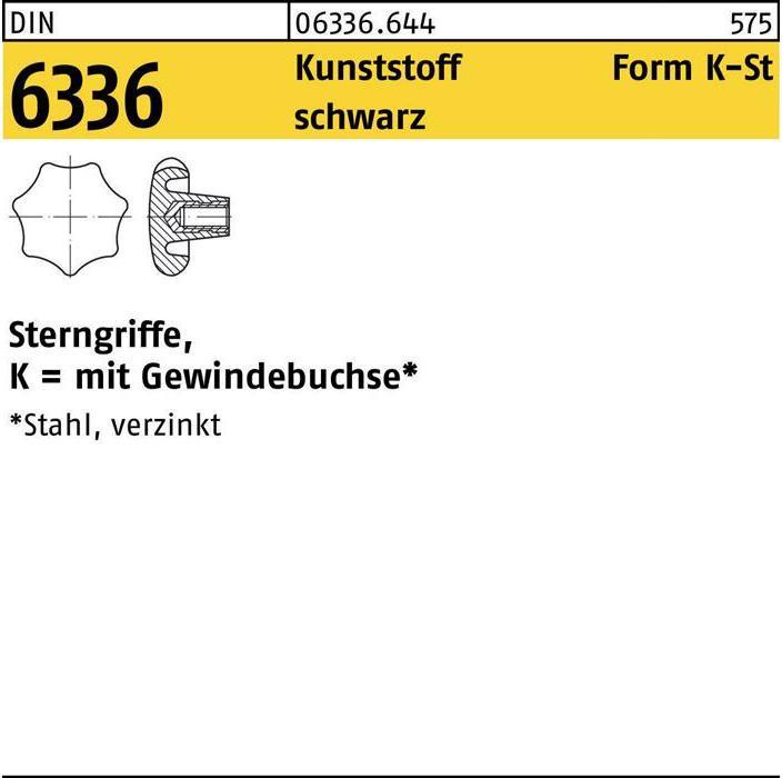 Productafbeelding Stergreep DIN 6336 vorm K-St K 63 M 12 kunststof zwart stalen bus