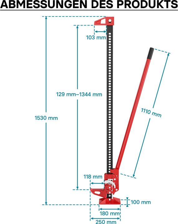 Produktbild Wiltec Farm Jack Wagenheber 150cm 60" 3000kg Offroad Geländewagen Stockwinde ATV Heber