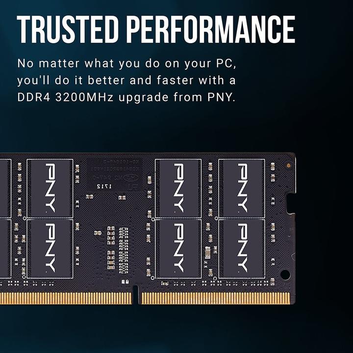 Immagine prodotto PNY Memoria per notebook Performance, SODIMM, DDR4, 16 GB, 3200 MHz, CL22 (MN16GSD43200-TB) (1 x 16GB, 3200 MHz, DDR4-RAM, SO-DIMM)