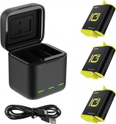Actual product image Telesin Three-channel box charger + 3 batteries (Hero 10, Hero 9)