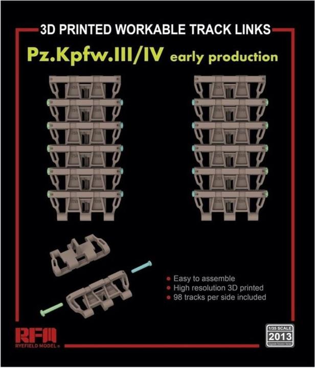 Actual product image Rye Field Model Workable track links for Pz. Kpfw. III /IV early production (3D printed )