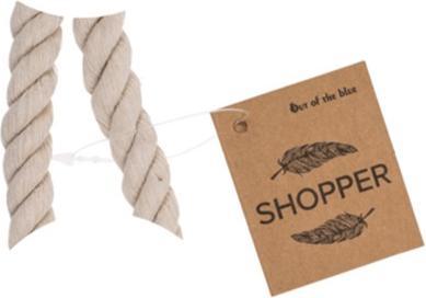 Actual product image Bekos Blue shopper with gold feathers and cord handles
