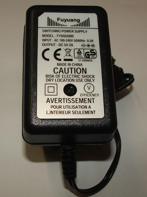 Actual product image Fuyuang Power supply AC/DC adapter 5V DC 2000mA 5.5mm*2.1mm