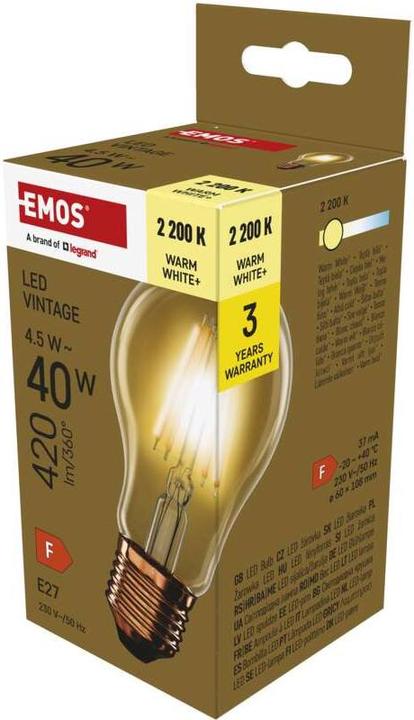 Emos LED Lampe Vintage A60 / E27 / 4,5 W (40 W) / 420 lm / Warmweiss (E27, 4.50 W, 420 lm, 1 x, F)
