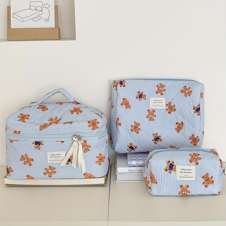 Only-Bags.Store Trousse de toilette matelassée en forme d'ourson - parfaite pour le voyage ou l'école - douce