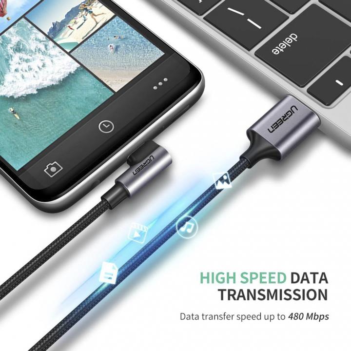 Produktbild Ugreen USB-C gewinkelt zu USB-A 2.0 A Datenkabel (2 m, USB 2.0)