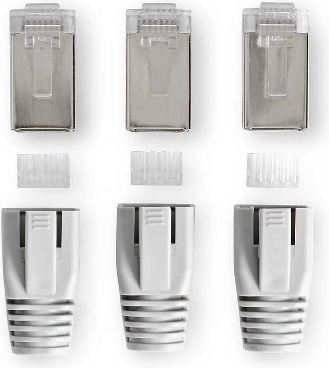 Actual product image Nedis CCBW89380GY RJ45 plug RJ45 Pass Through Fixed/Split FTP CAT6a Straight Gold-plated 10 pcs. (F/FTP, CAT6a, 0.04 m)