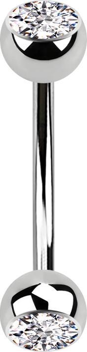 Star Piercing Micro Banane silber mit zwei Kugeln Kristall silber (Chirurgenstahl 316L)