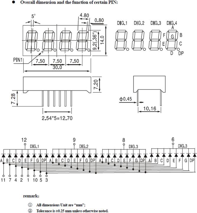 Actual product image OEM 4-character 7-segment display 12Pin 14mm (Display)