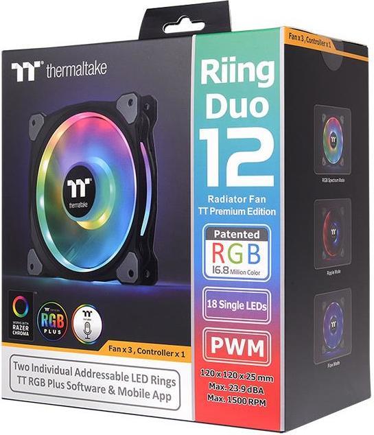 Actual product image Thermaltake Riing Duo 12 RGB LED Fan - 120mm Set of 3 (120 mm, 3 x)