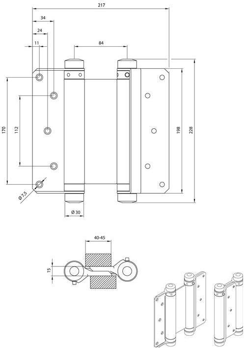 Actual product image Deni Swing door hinge steel galvanised size 42 length 200 mm 70 kg door thickness 45-50 mm